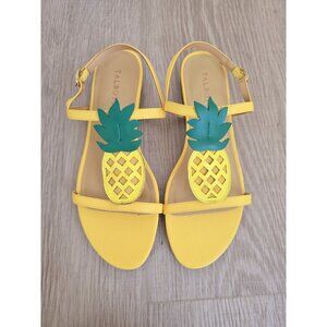 Talbots Pineapple Tropical Sandals 9.5 Keri Yellow T-Strap Shoes Buckle Flats